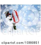 Poster, Art Print Of 3d Christmas Snowman Carrying Presents In The Snow