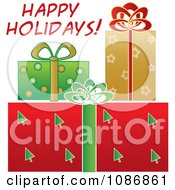 Clipart Happy Holidays Text Over Festively Wrapped Christmas Gifts Royalty Free Vector Illustration