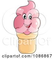 Clipart Smiling Strawberry Ice Cream Cone Character Royalty Free Vector Illustration by Pams Clipart