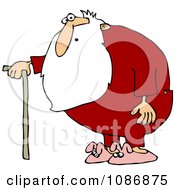 Clipart Surprised Santa With A Cane And Pink Bunny Slippers Royalty Free Vector Illustration