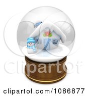 3d Snowman And House In A Snow Globe
