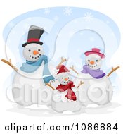Poster, Art Print Of Snowman Family Holding Their Arms Up