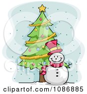 Poster, Art Print Of Winter Snowman By A Christmas Tree