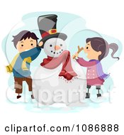 Poster, Art Print Of Kids Putting A Hat And Stick On A Snowman