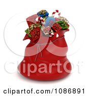 Poster, Art Print Of 3d Red Santa Sack Full Of Christmas Gifts