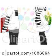 Poster, Art Print Of Boy And Girl Holding Christmas Gifts Behind Their Backs With Copyspace And Dots