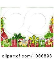 Poster, Art Print Of Border Of Christmas Gifts And Green