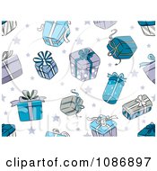 Poster, Art Print Of Background Of Blue Christmas Gifts And Stars On White