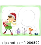 Poster, Art Print Of Happy Girl Carrying A Christmas Gift Followed By Singing Toys