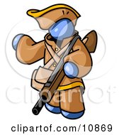 Blue Man In Hunting Gear Carrying A Rifle