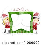 Poster, Art Print Of Christmas Boy And Girl Wacing Around A Gift Frame