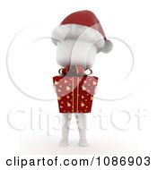 Poster, Art Print Of 3d Ivory Kid Wearing A Santa Hat And Holding A Christmas Gift