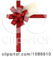3d Red Christmas Bow And Ribbons With A Gift Tag On White
