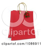 Poster, Art Print Of 3d Red Christmas Gift Or Shopping Bag With A Poinsettia