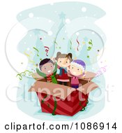 Poster, Art Print Of Kids Popping Out Of A Surprise Christmas Box