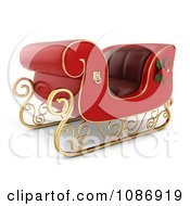 Poster, Art Print Of 3d Red Christmas Sleigh With Gold Trim
