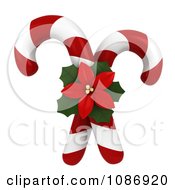 Poster, Art Print Of 3d Poinsettia And Crossed Candy Canes
