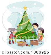 Poster, Art Print Of Kids Trimming A Christmas Tree Together