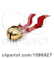 3d Gold Sleigh Bell And Red Ribbon