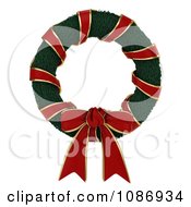 Poster, Art Print Of 3d Christmas Wreath With Red Ribbons And Bow