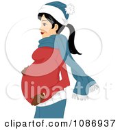 Clipart Pregnant Woman Touching Her Baby Bump And Wearing Winter Apparel Royalty Free Vector Illustration