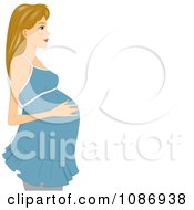 Poster, Art Print Of Pregnant Woman In A Blue Top Touching Her Baby Bump With Copyspace On White