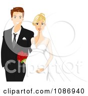 Poster, Art Print Of Happy Expecting Wedding Couple With The Bride Touching Her Baby Bump