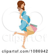 Poster, Art Print Of Pregnant Woman Kicking Back A Leg And Carrying Colorful Shopping Bags