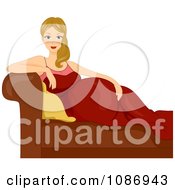 Poster, Art Print Of Pregnant Woman Resting Her Hand On Her Baby Bump And Reclining In A Red Gown
