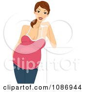 Poster, Art Print Of Brunette Pregnant Woman Leaning On A Sign