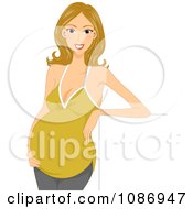 Poster, Art Print Of Dirty Blond Pregnant Woman Leaning On A Sign