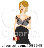 Poster, Art Print Of Pregnant Woman Resting Her Hand On Her Baby Bump And Wearing A Formal Black Dress