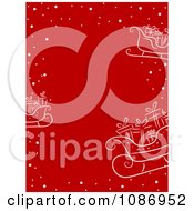 Poster, Art Print Of Red Christmas Background With Sketched White Snow Gifts And Santas Sleigh