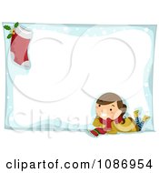 Poster, Art Print Of Christmas Girl And Stocking On A Christmas Snow Frame