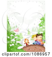 Poster, Art Print Of Kids Playing In A Winter Landscape Near A House