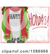Poster, Art Print Of Happy Holidays Girl With A Scarf And Jacket Over Pink
