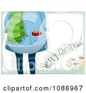 Poster, Art Print Of Merry Christmas Greeting And A Girl With A Gift In Her Pocket