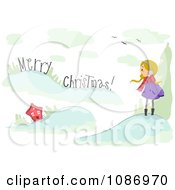 Poster, Art Print Of Girl Shouting Merry Christmas To A House