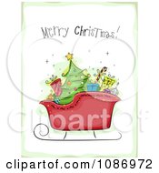 Santas Sleigh With A Merry Christmas Greeting And A Green Border