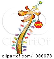 Happy Giraffe Decorated With Chrismtas Lights And An Ornament