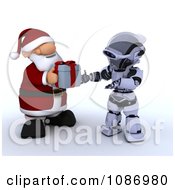 Poster, Art Print Of 3d Santa Giving A Christmas Gift To A Robot