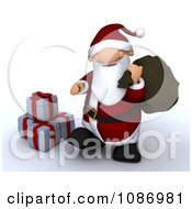 Clipart 3d Santa Walking By Christmas Gifts Royalty Free CGI Illustration