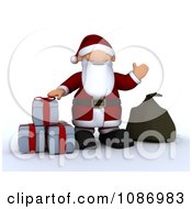 Poster, Art Print Of 3d Santa Waving By Christmas Gifts