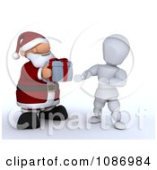 Poster, Art Print Of 3d Santa Giving A Christmas Gift To A White Character