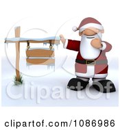 3d Santa Presenting An Iced Wooden Sign