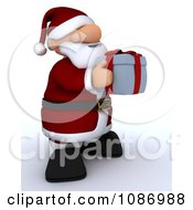 Poster, Art Print Of 3d Santa Carrying A Christmas Gift Box