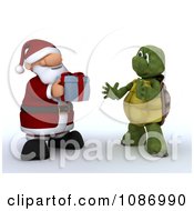 Poster, Art Print Of 3d Santa Giving A Gift To A Tortoise