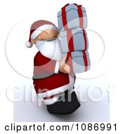 Poster, Art Print Of 3d Santa Carrying A Stack Of Christmas Gift Boxes