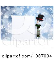 Poster, Art Print Of 3d Snowman Presenting A Blank Sign In The Snow