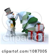 Poster, Art Print Of 3d Snowman Pulling Down A Christmas Tree To Apply The Star